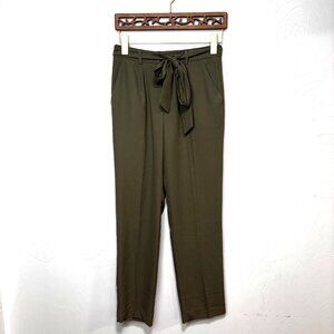 Forever 21 Contemporary Dress Pants Dark Green Solid Bow Tie Relaxed Lightweight